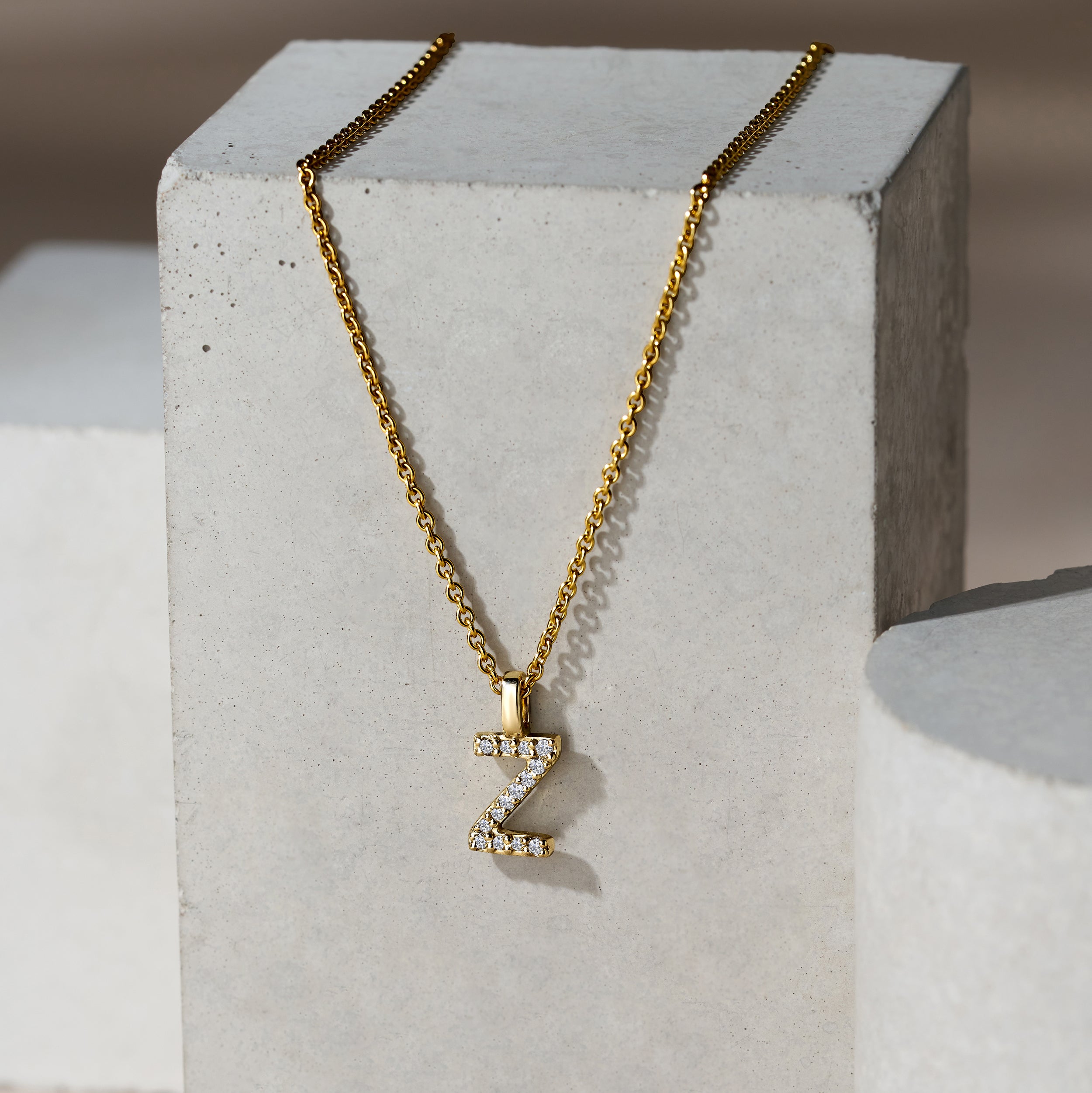 Love Letter Initial Z Lab Diamond Necklace set in 9K Yellow Gold